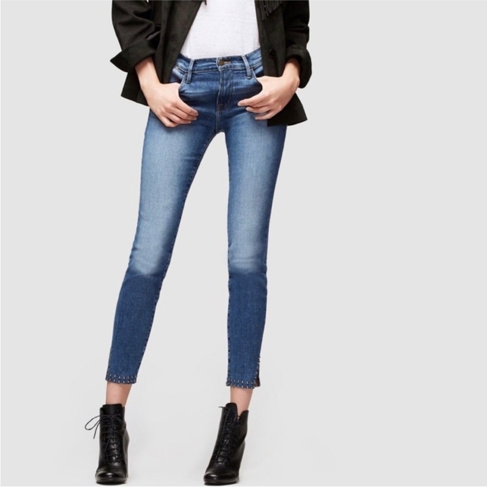 Frame Le High Skinny Stud Raw Split Hem Jeans, Size 28